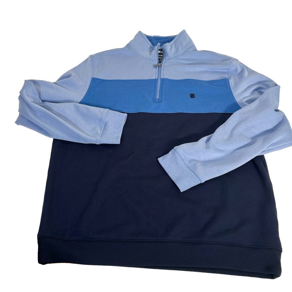 IZOD Mens Large L Colorblock 1/4 Zip Pullover Fleece Sweatshirt Blue Navy Active